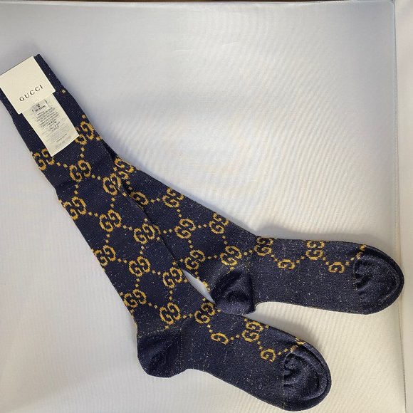 Gucci Accessories - Gucci GG Socks in Blue and Gold Lamé